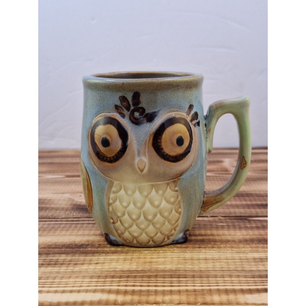 Gibson Home Owl Mug Stoneware Ceramic Green Hand painted 12oz Mug/Cup‎